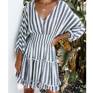 BLUELEMON Striped Tiered Smocked Dress.